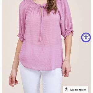 Staccato Camilla Smocked Keyhole Tie Neck Blouse Size Small Mauve